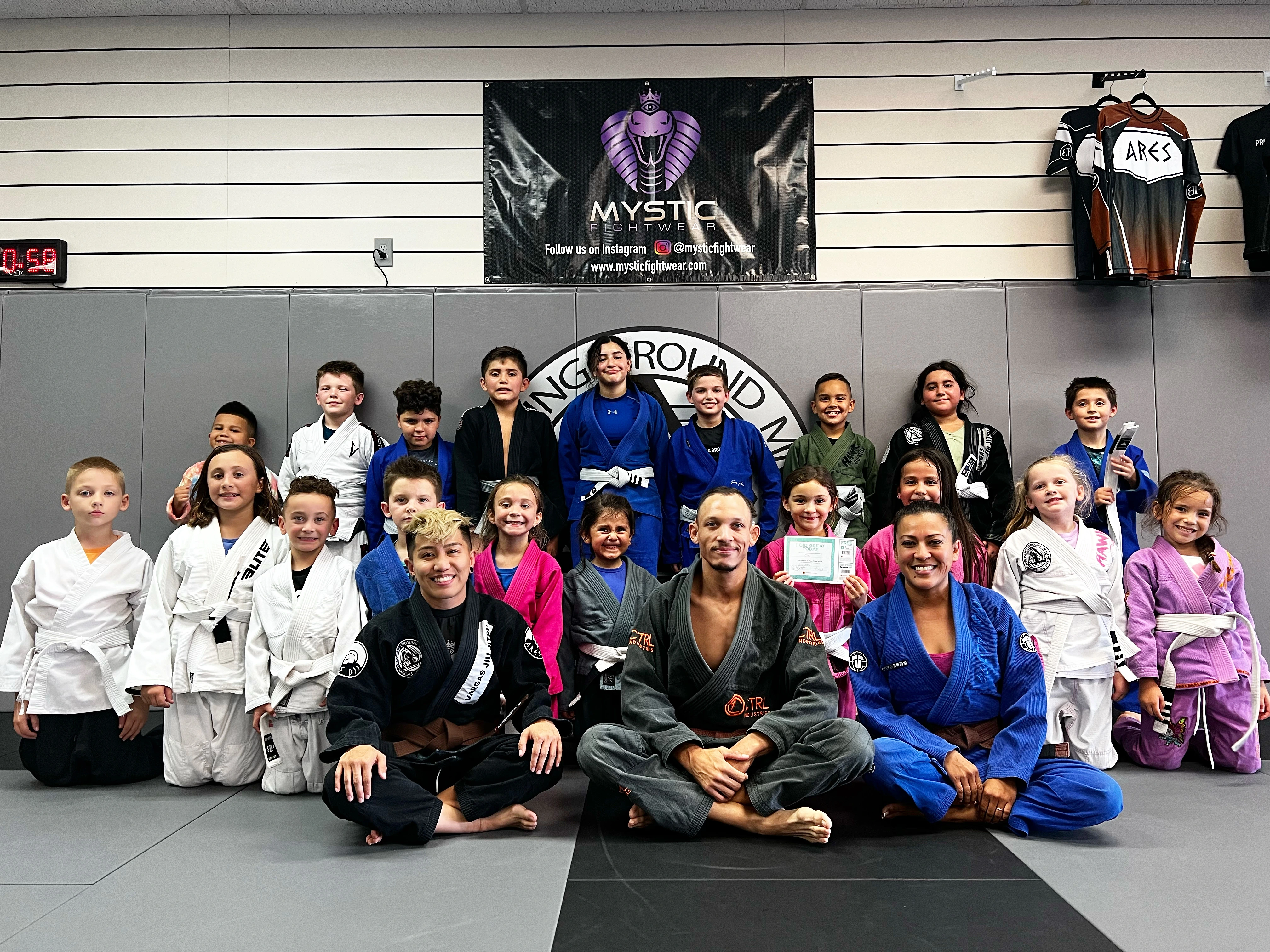 Kids BJJ class group photo at Proving Ground MMA